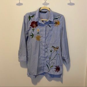 Zara Embroidered Blouse in Blue and White Stripes